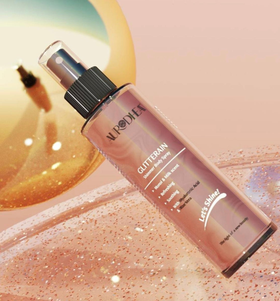 GLITTERAIN – Golden Shimmer Body Spray (Mit dem Duft nach Monoi & Milch) - 150 ml